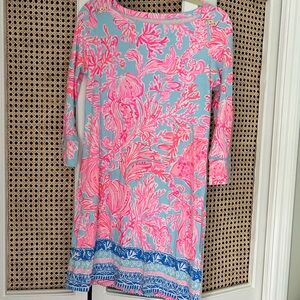 Lilly Pulitzer Pink and Blue Sheath Dress with Bateau Neckline